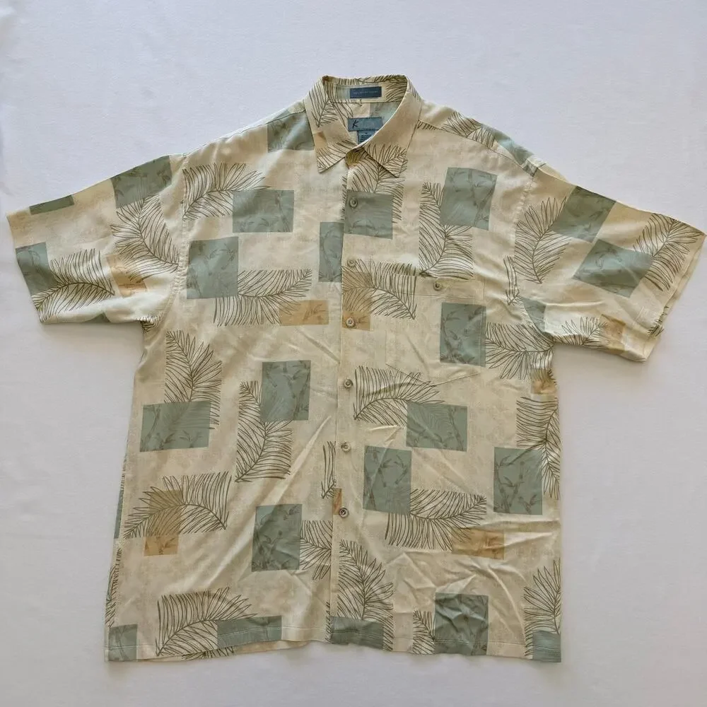 Kaylua Bay Resort Shirt Mens M Rayon Hawaiian Palm Leaf Bamboo Camp Tropical